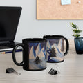 Wintery Scene Black Mug — Abstract Snowy Peaks (11oz & 15oz)