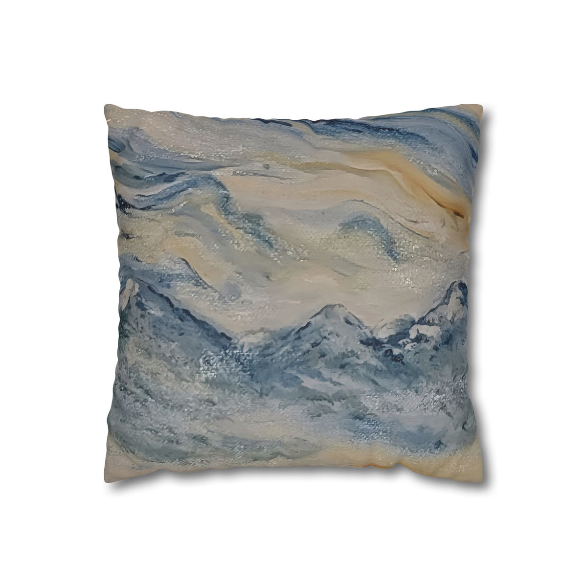 Dream Catcher: Counterclock Wise | Abstract Mountain Pillow Cover, Blue & Gold