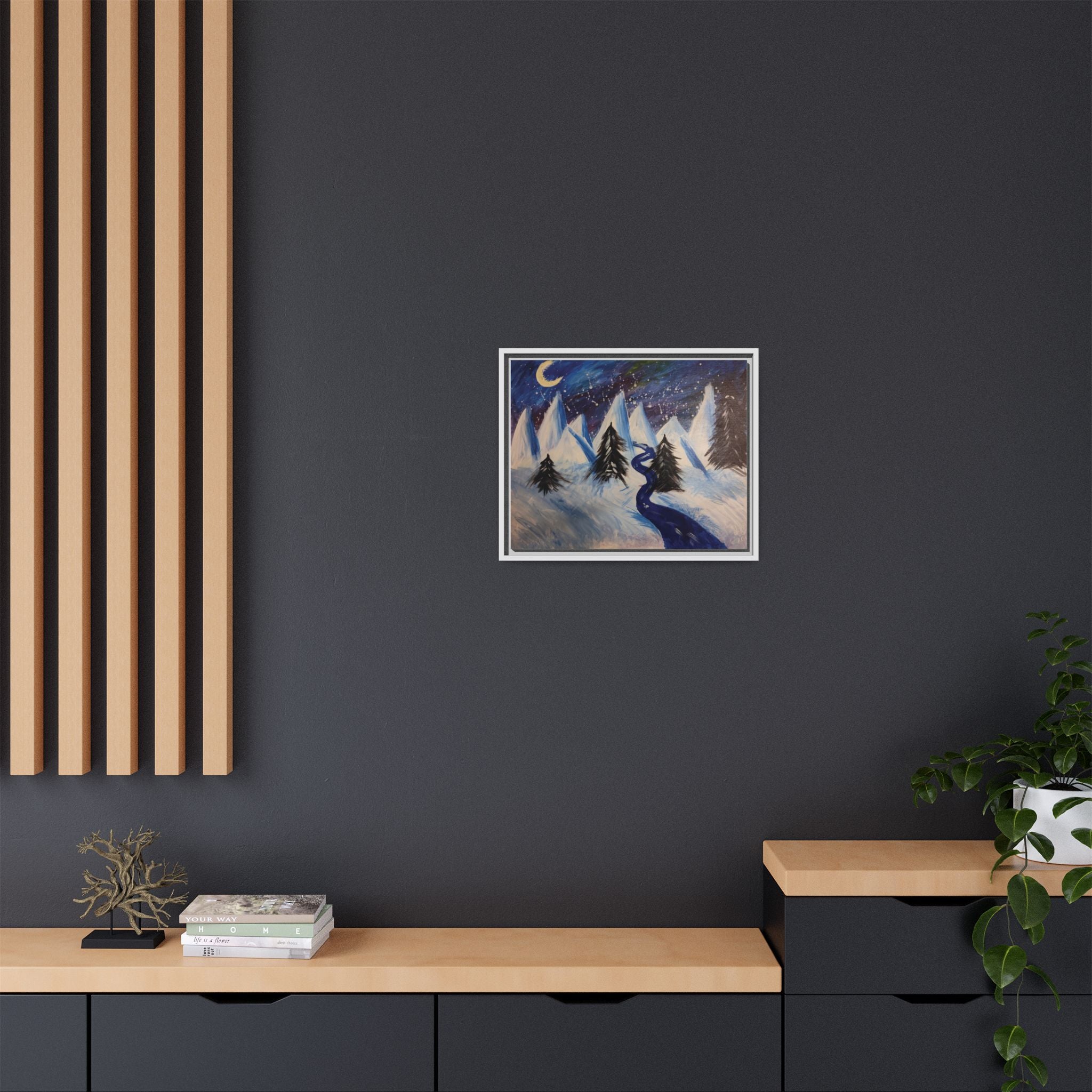 Wintery Scene Abstract Mountain Matte Canvas Framed Wall Art