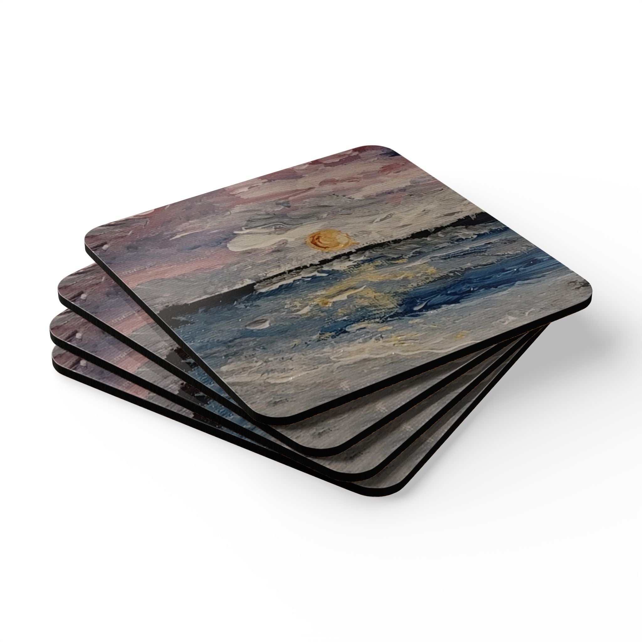 Serenity Corkwood Coaster Set — Original Art Home Decor, Set of 4