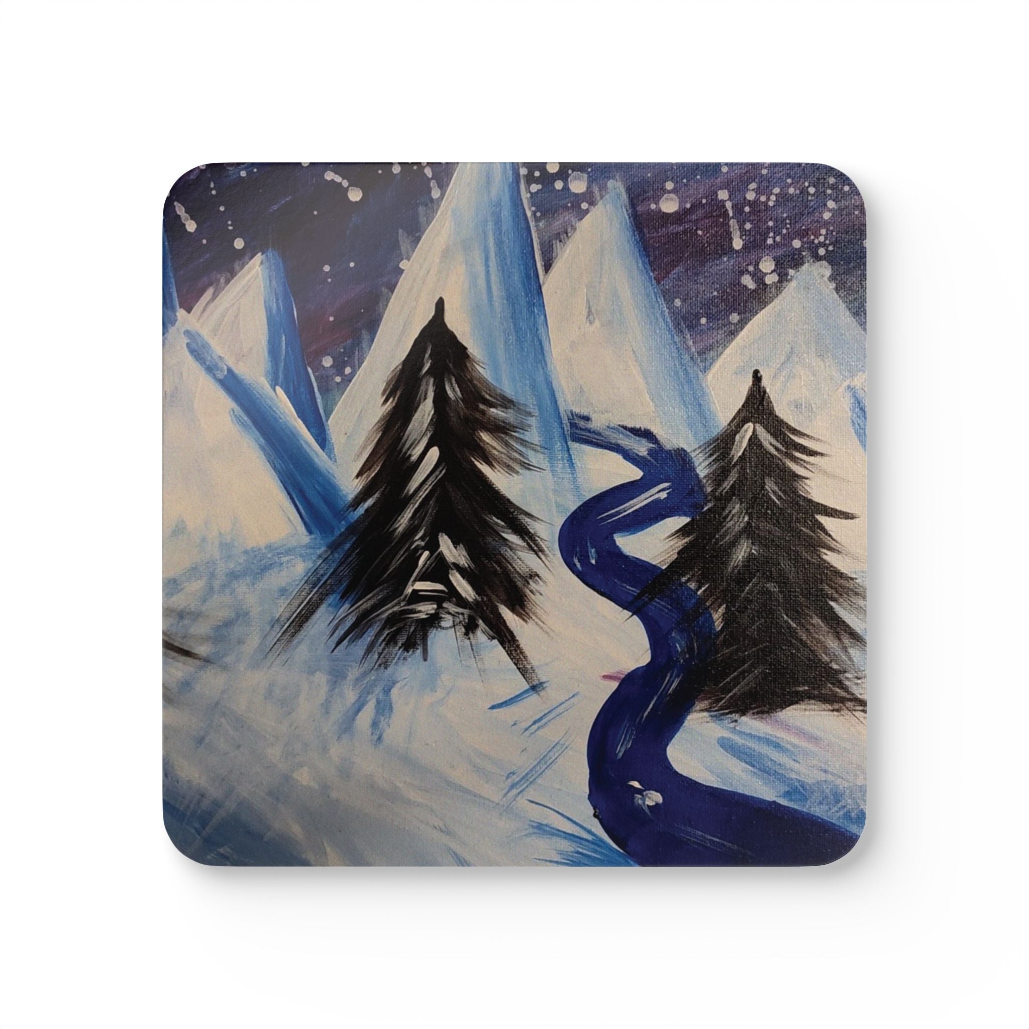 Wintery Scene Corkwood Coaster Set — Original Art Home Decor, Set of 4