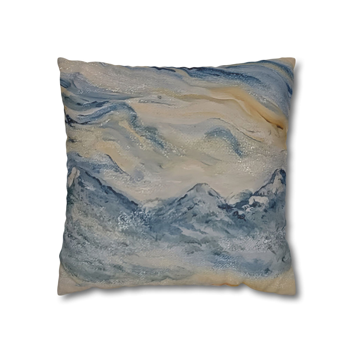 Dream Catcher: Counterclock Wise | Abstract Mountain Pillow Cover, Blue & Gold