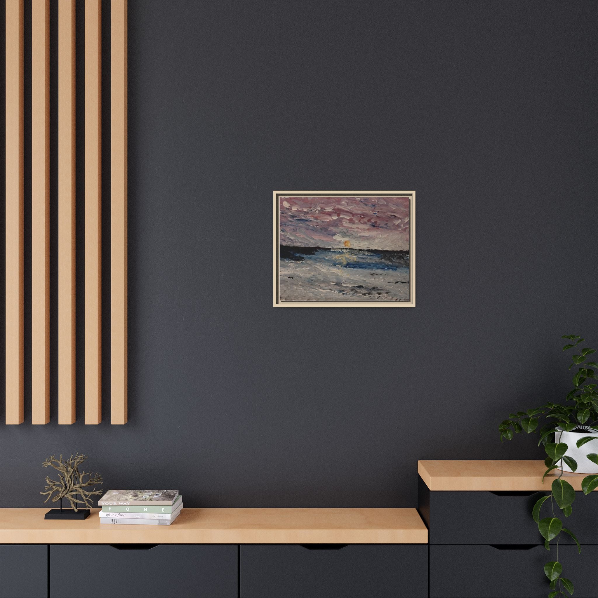 Serenity Matte Canvas Framed Wall Art — Abstract Peaceful Water Waves
