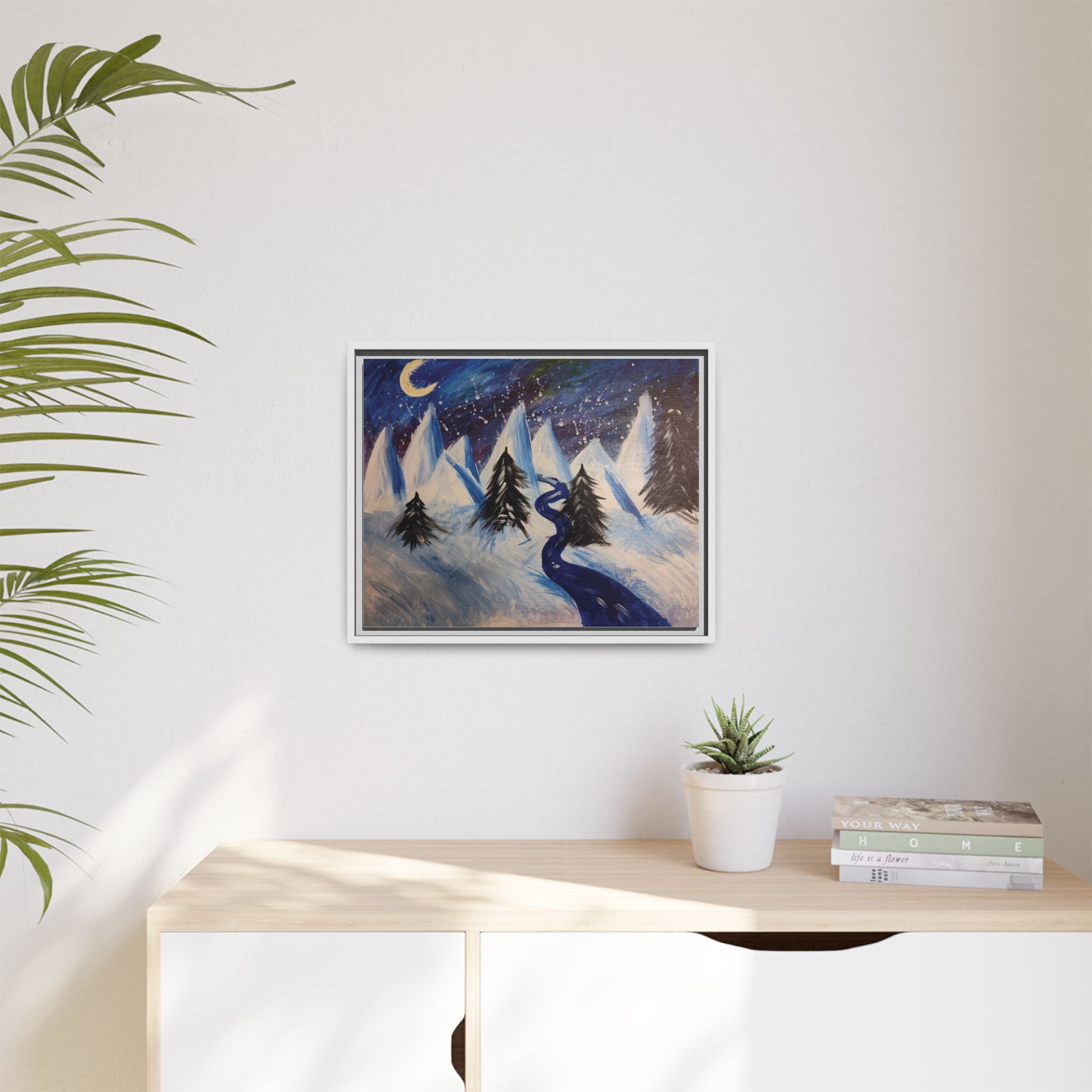 Wintery Scene Abstract Mountain Matte Canvas Framed Wall Art