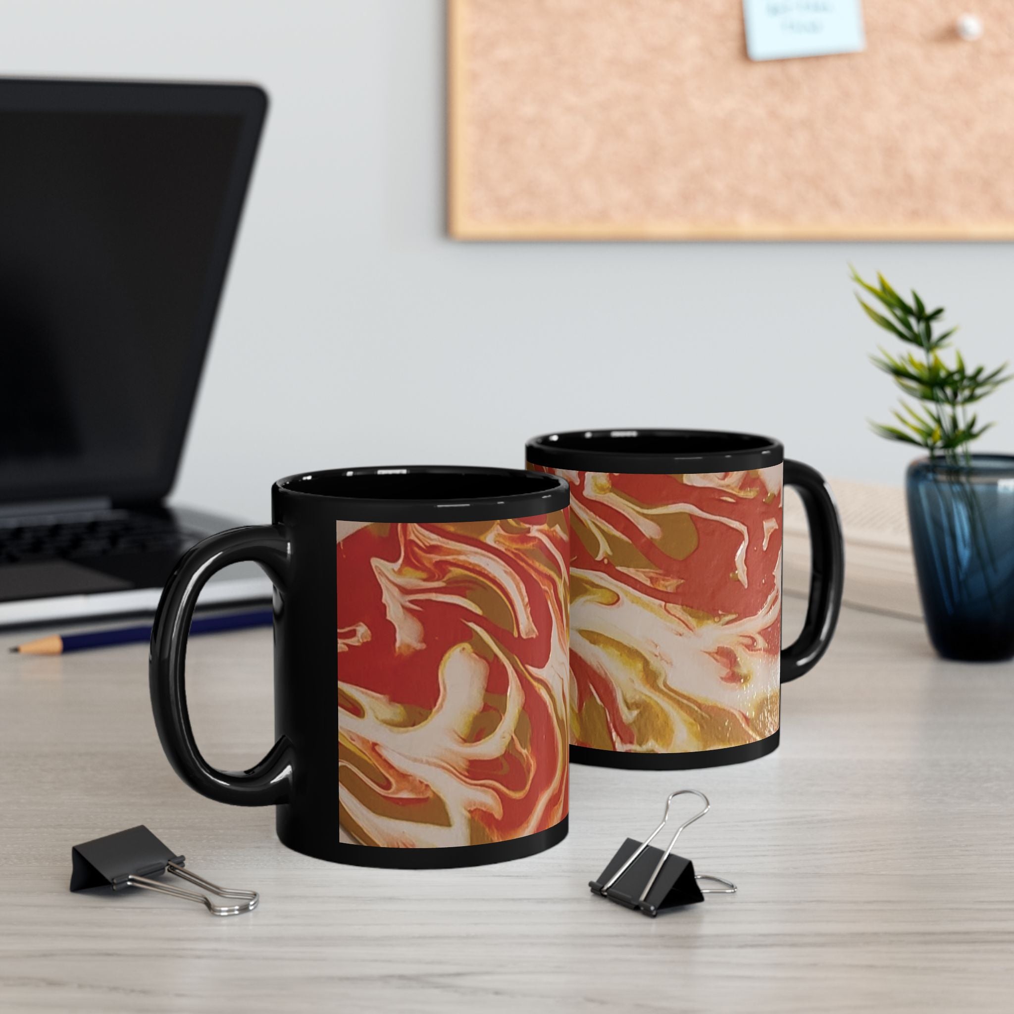 Black Beach Day Mug — Abstract Seaside Pattern (11oz & 15oz)