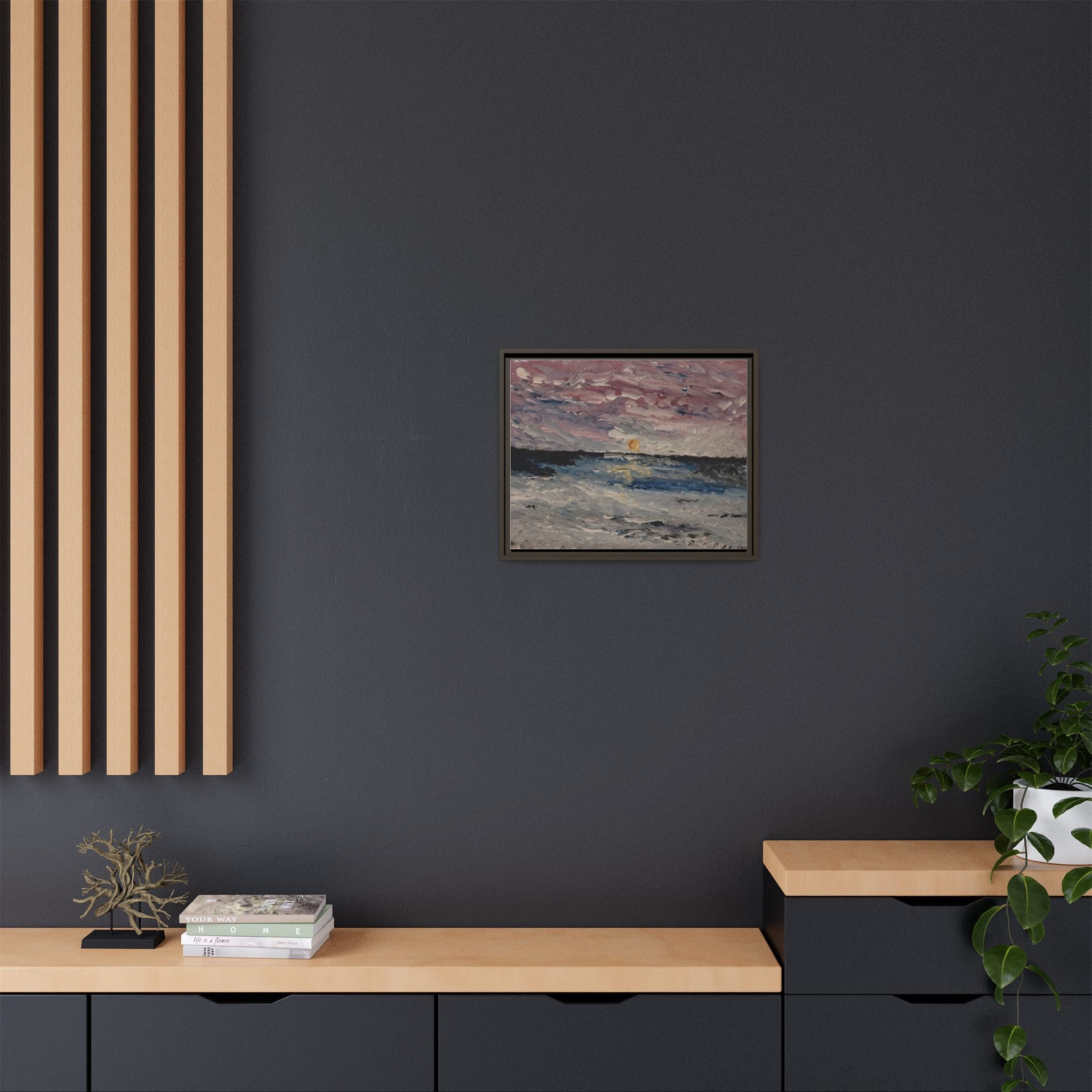 Serenity Matte Canvas Framed Wall Art — Abstract Peaceful Water Waves