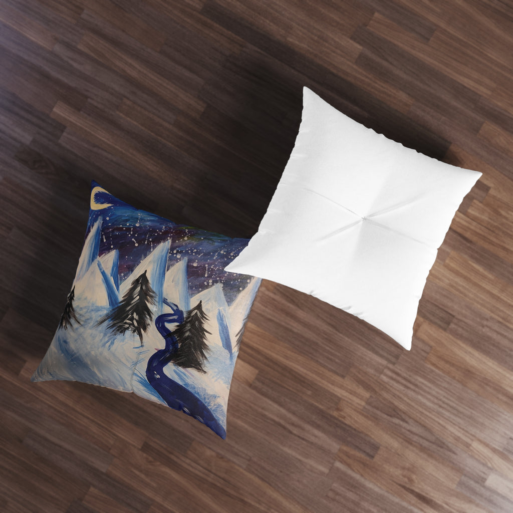 Wintery Scene Tufted Floor Pillow