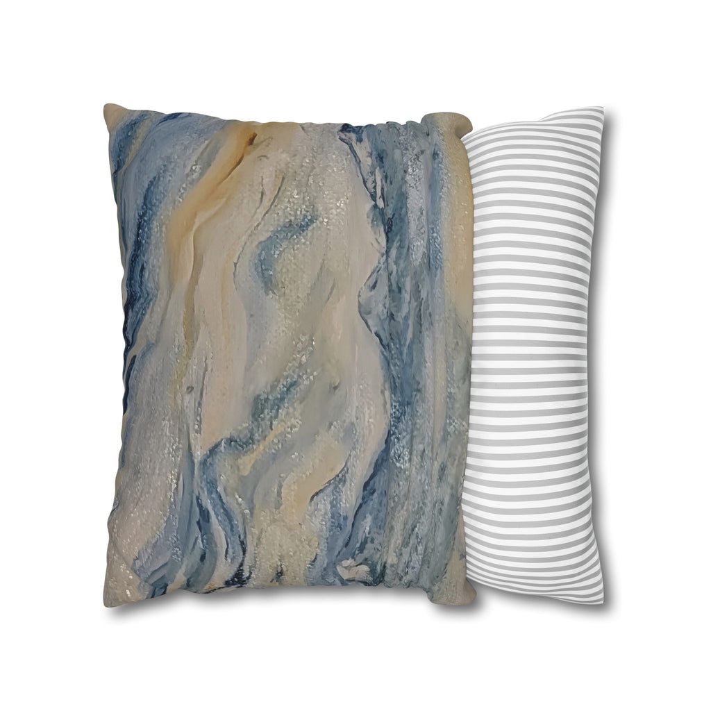 Dream Catcher: Counterclock Wise | Abstract Mountain Pillow Cover, Blue & Gold