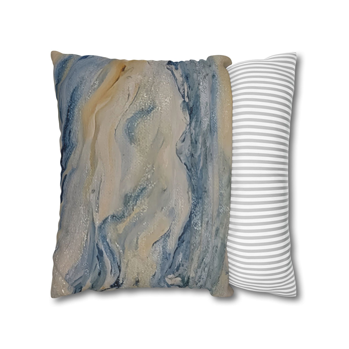 Dream Catcher: Counterclock Wise | Abstract Mountain Pillow Cover, Blue & Gold