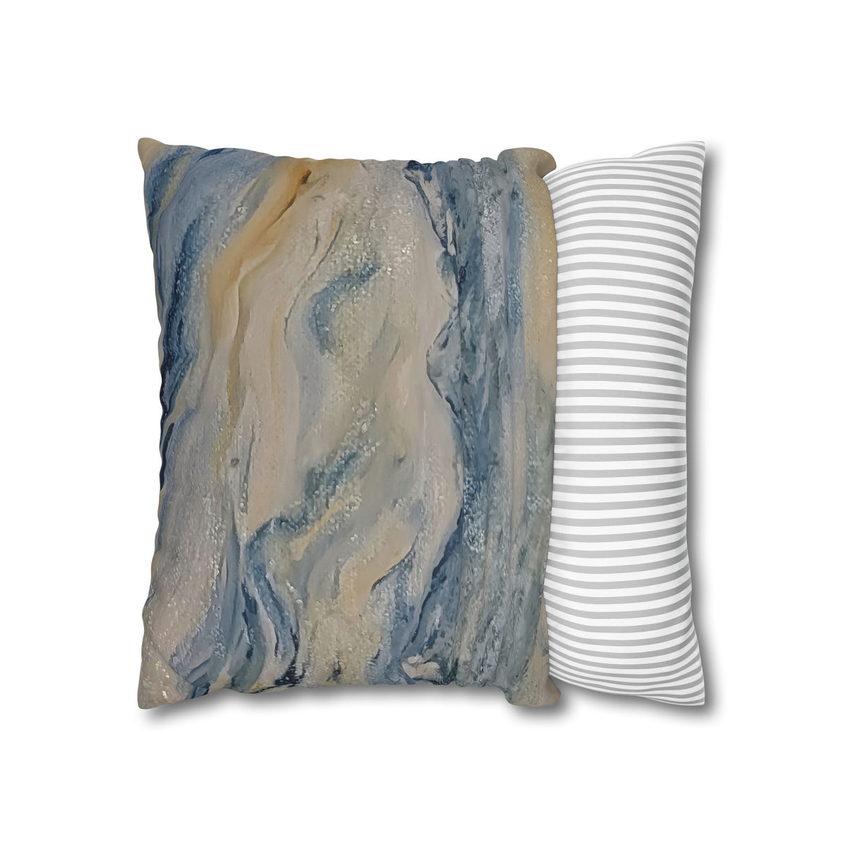 Dream Catcher: Counterclock Wise | Abstract Mountain Pillow Cover, Blue & Gold
