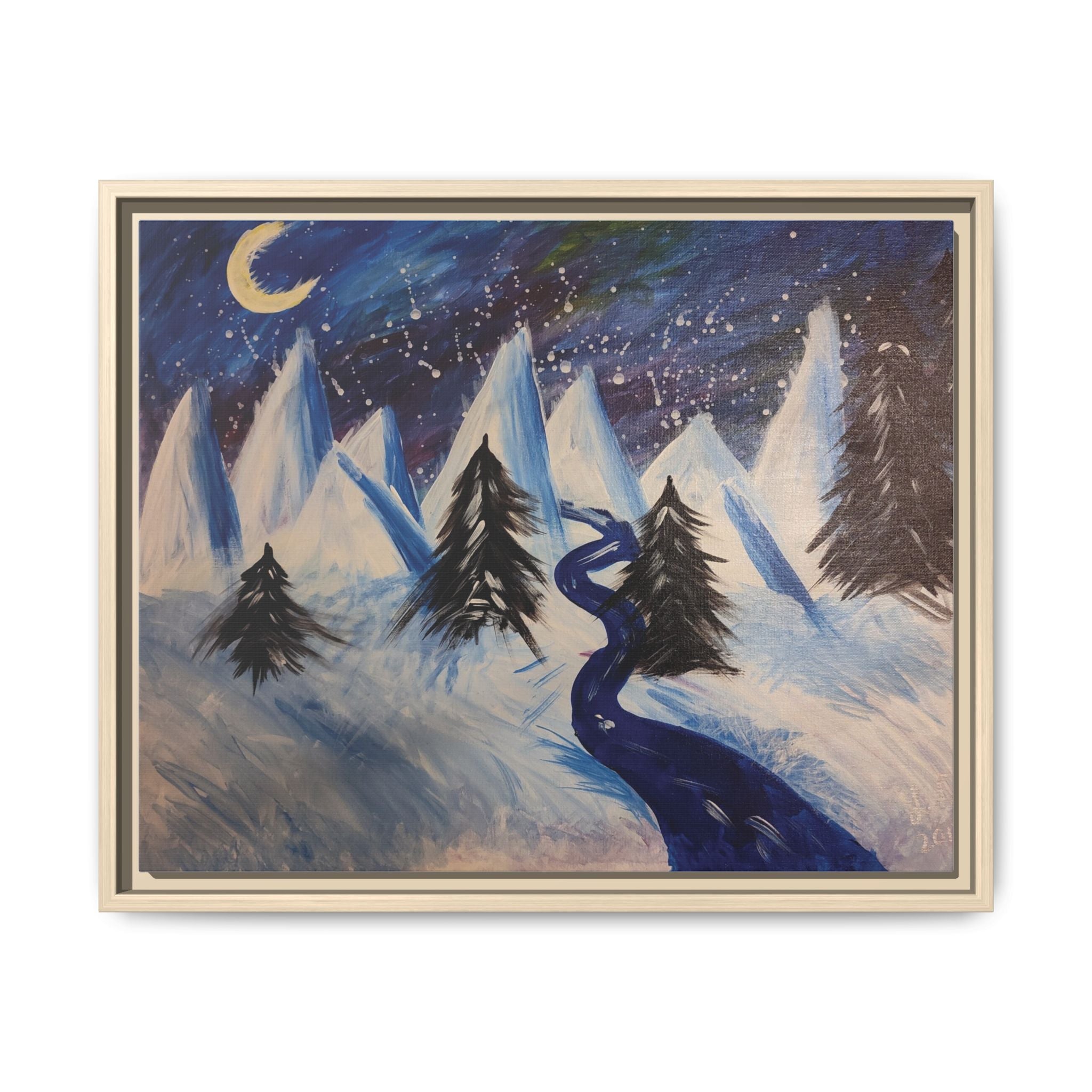 Wintery Scene Abstract Mountain Matte Canvas Framed Wall Art