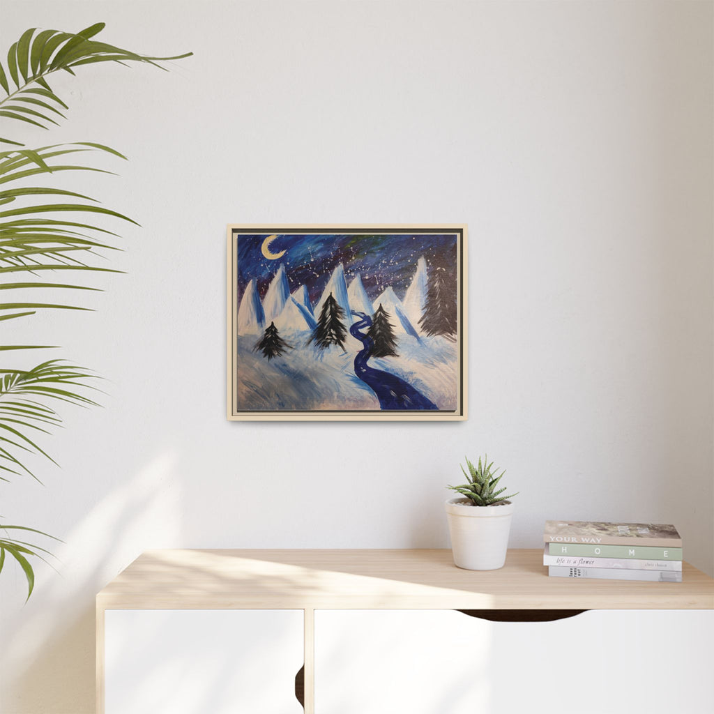 Wintery Scene Abstract Mountain Matte Canvas Framed Wall Art