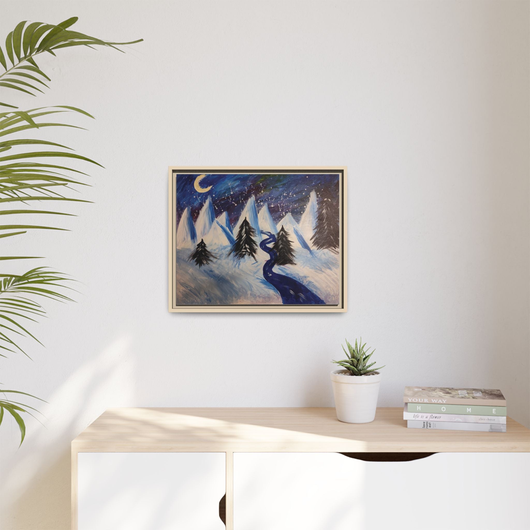 Wintery Scene Abstract Mountain Matte Canvas Framed Wall Art