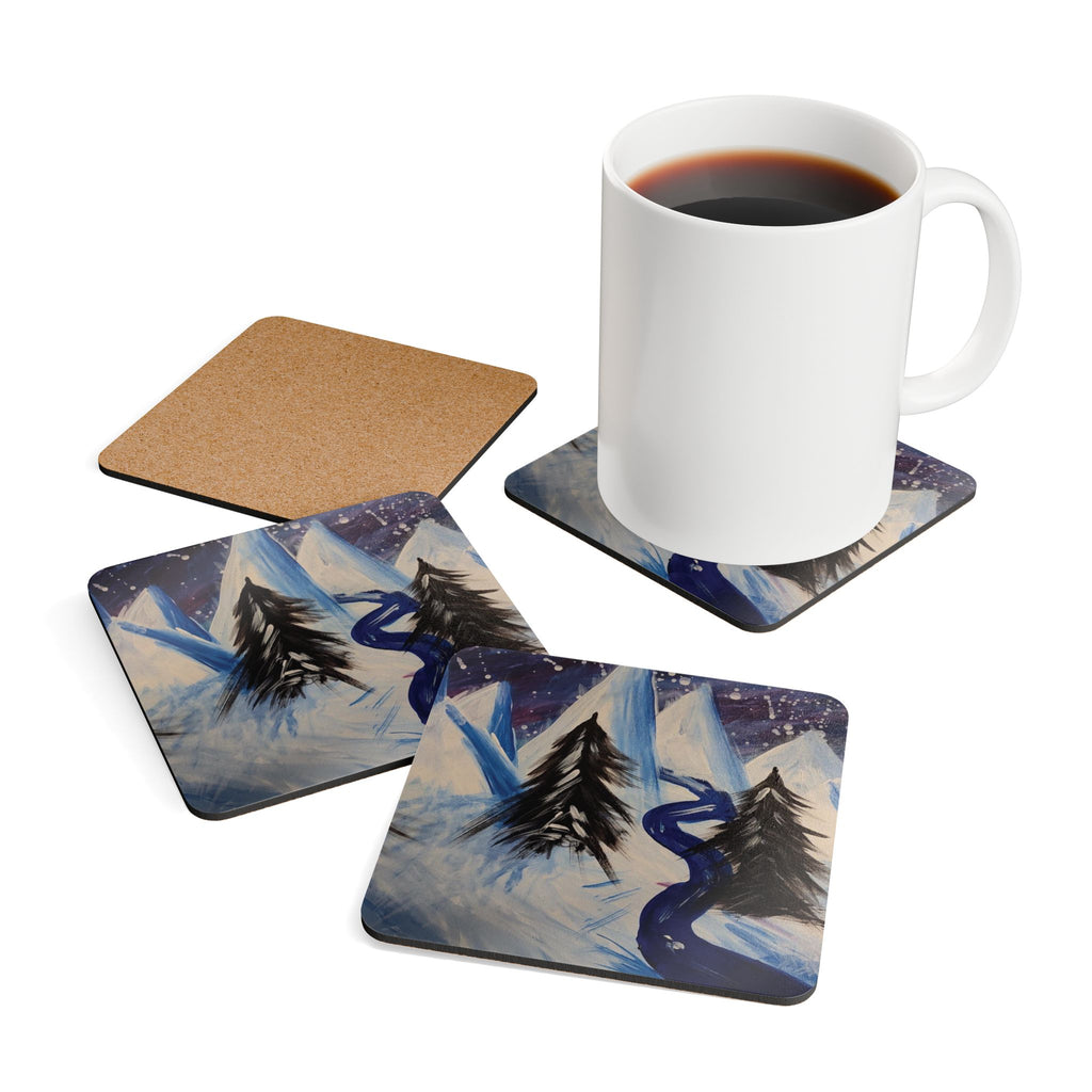 Wintery Scene Corkwood Coaster Set — Original Art Home Decor, Set of 4