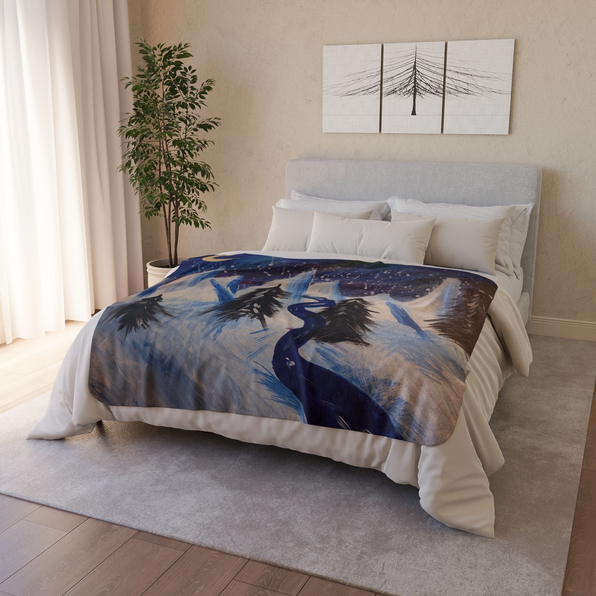 Cozy Wintery Scene Fleece Sherpa Blanket