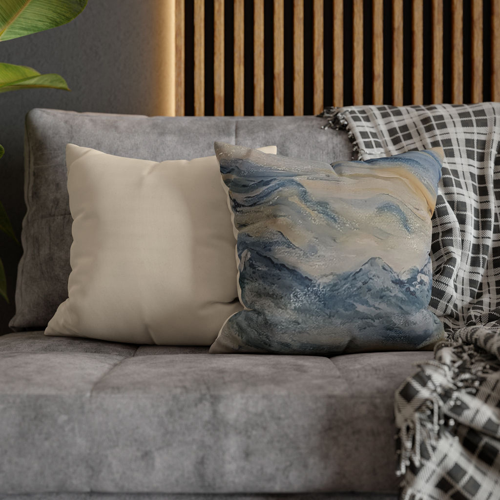 Dream Catcher: Counterclock Wise | Abstract Mountain Pillow Cover, Blue & Gold