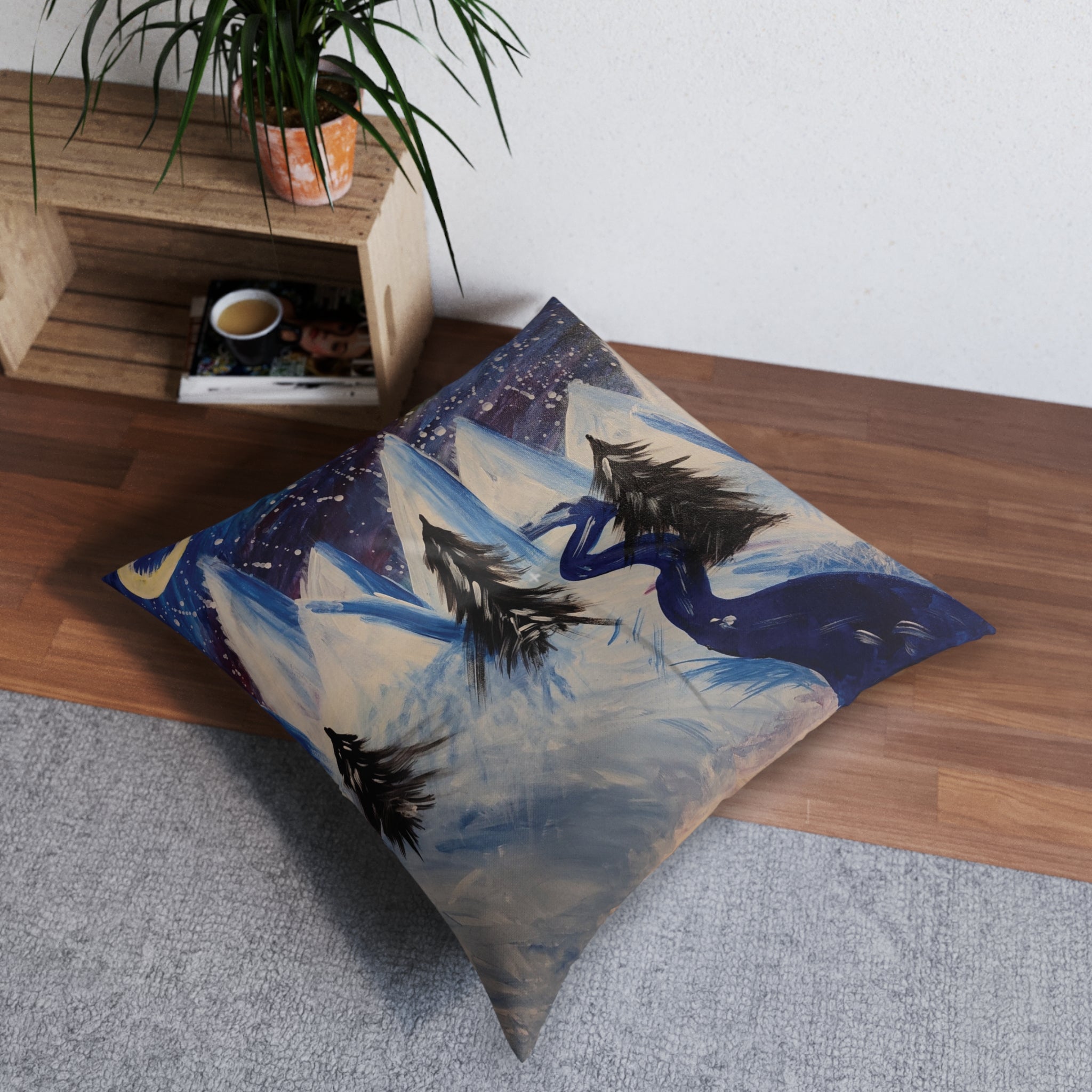 Wintery Scene Tufted Floor Pillow