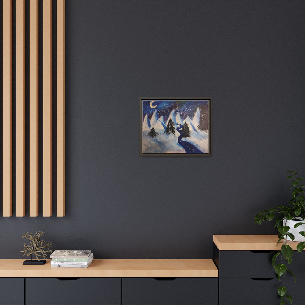 Wintery Scene Abstract Mountain Matte Canvas Framed Wall Art
