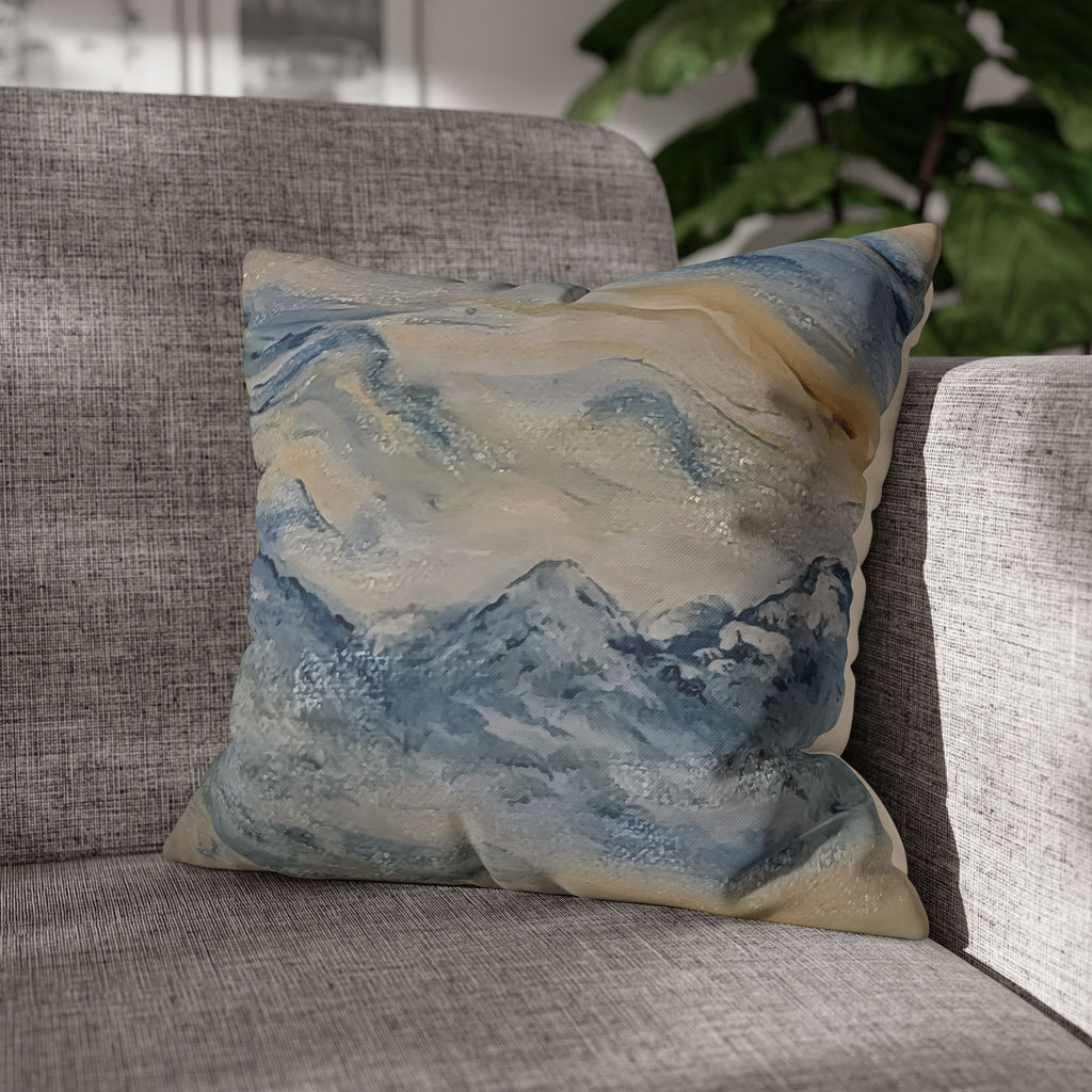 Dream Catcher: Counterclock Wise | Abstract Mountain Pillow Cover, Blue & Gold