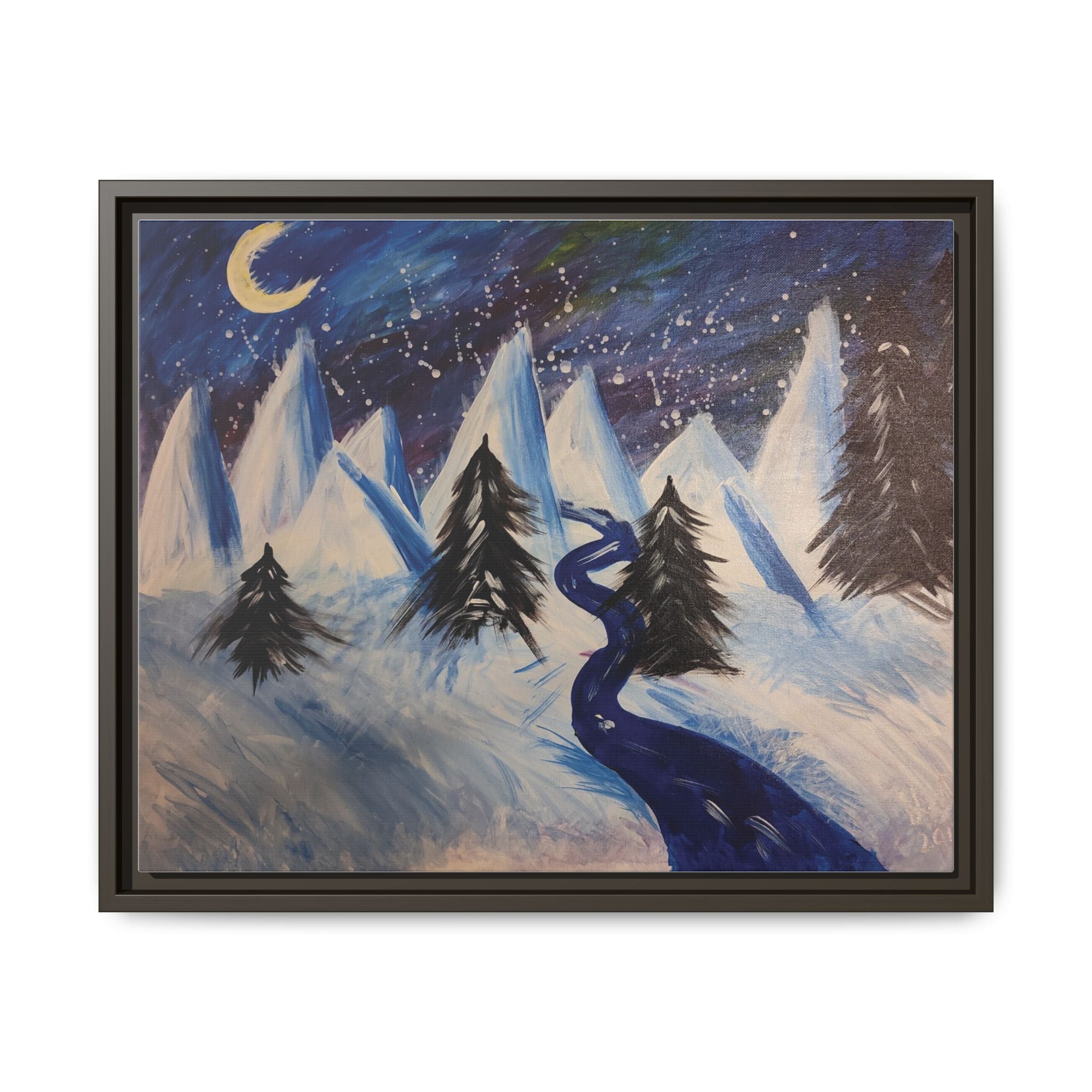 Wintery Scene Abstract Mountain Matte Canvas Framed Wall Art