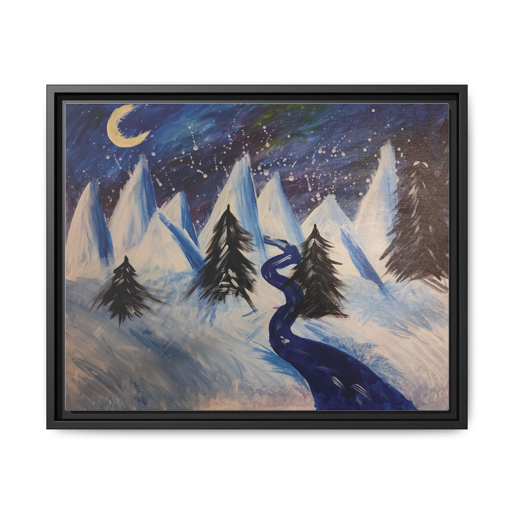 Wintery Scene Abstract Mountain Matte Canvas Framed Wall Art