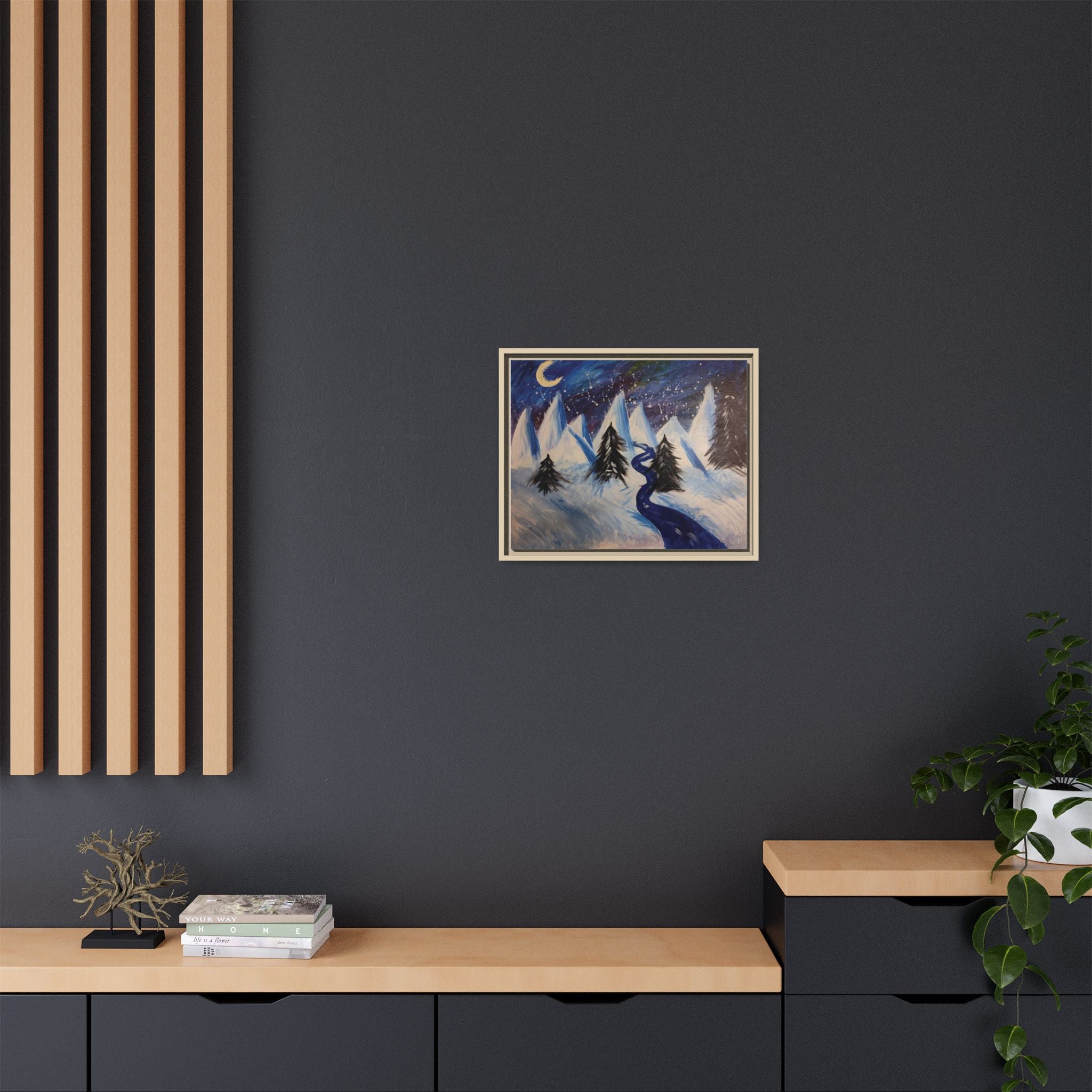 Wintery Scene Abstract Mountain Matte Canvas Framed Wall Art