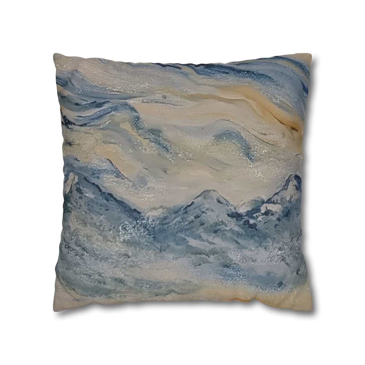 Dream Catcher: Counterclock Wise | Abstract Mountain Pillow Cover, Blue & Gold