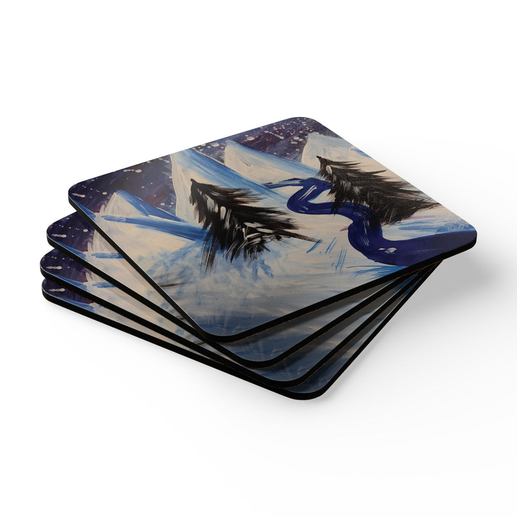 Wintery Scene Corkwood Coaster Set — Original Art Home Decor, Set of 4
