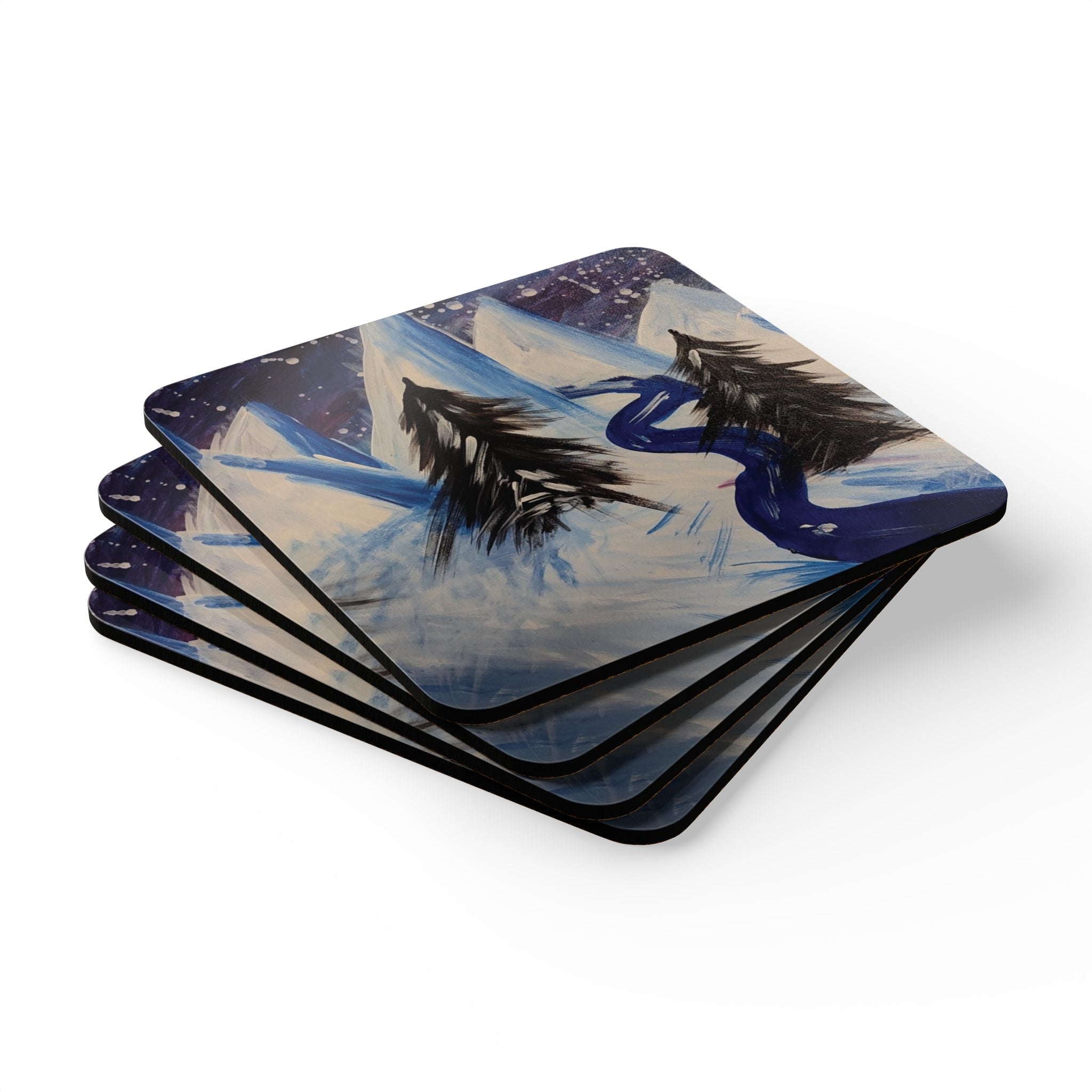 Wintery Scene Corkwood Coaster Set — Original Art Home Decor, Set of 4