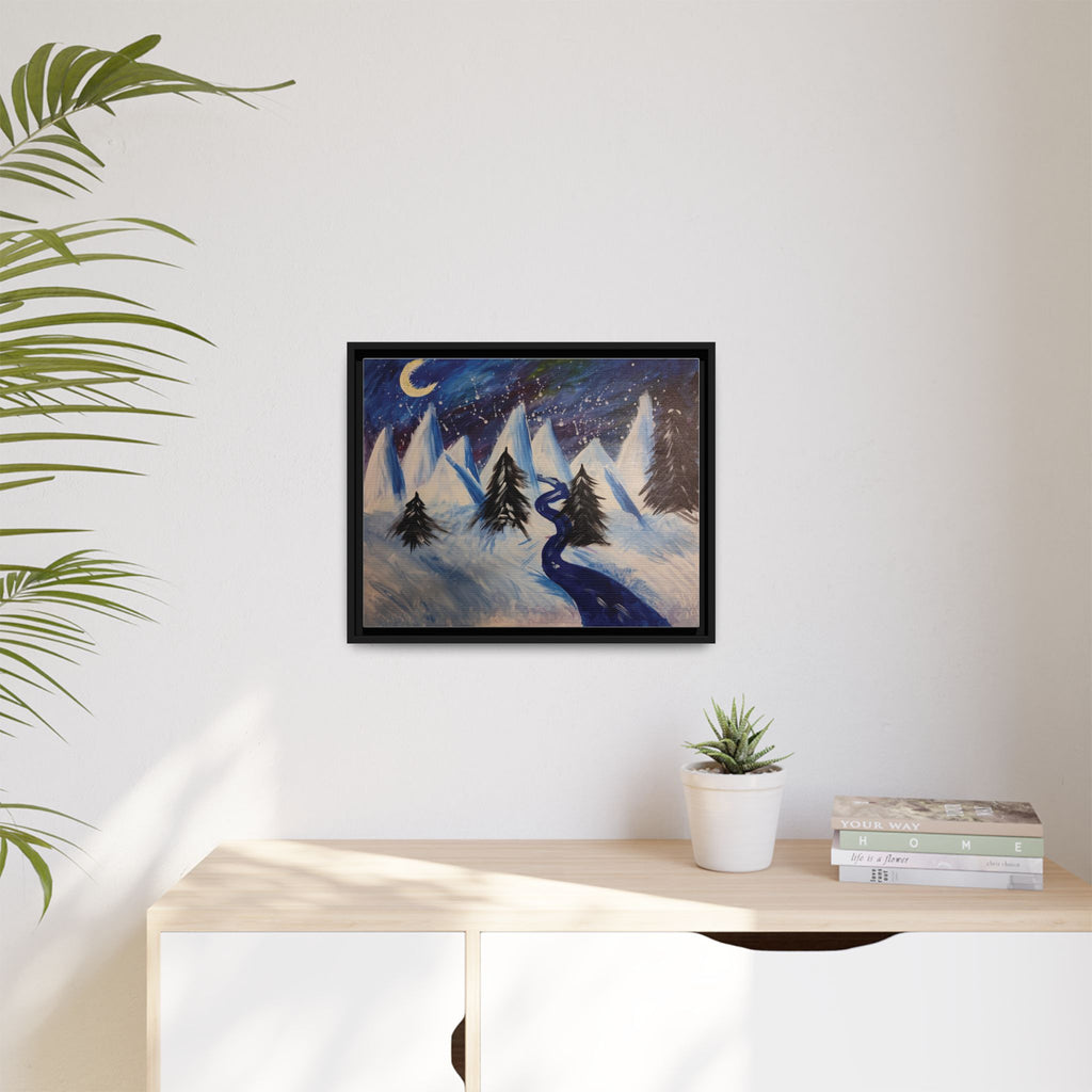 Wintery Scene Abstract Mountain Matte Canvas Framed Wall Art