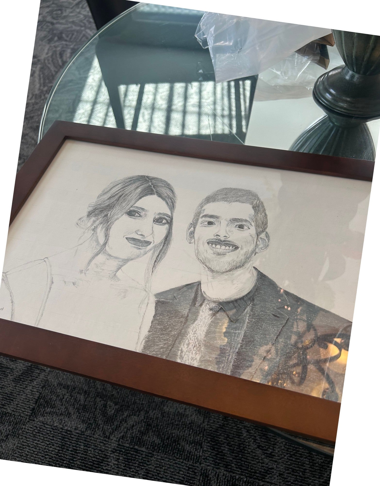 Colored pencil portrait commission, full framed view